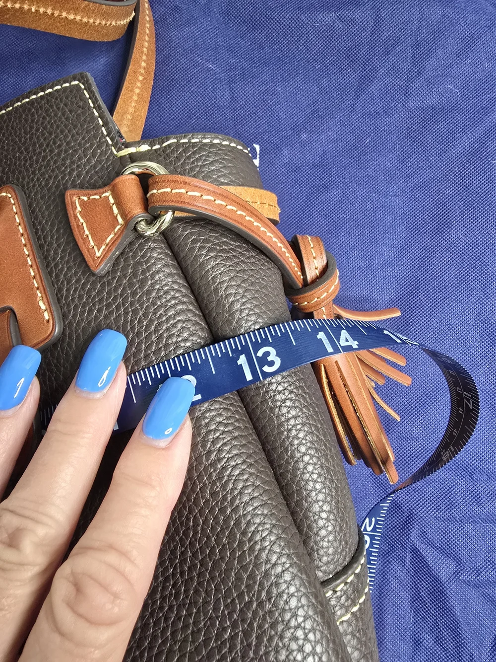 Dooney & Bourke Brown Pebbled Leather Satchel with Tan Trim